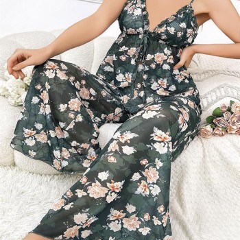 Arias Closet Özel Tasarım Büyük Beden Çiçek Desenli Bol Kesim 2'Li Pijama Takımı