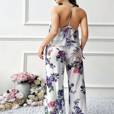 Arias Closet Özel Tasarım Büyük Beden Çiçek Desenli Fırfırlı 2'Li Pijama Takımı