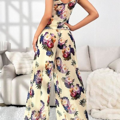 Arias Closet Özel Tasarım Çiçek Desenli Salaş Kesim Şık Dekolteli 2'Li Takım