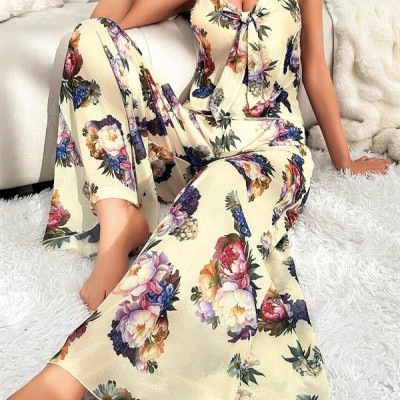 Arias Closet Özel Tasarım Çiçek Desenli Salaş Kesim Şık Dekolteli 2'Li Takım