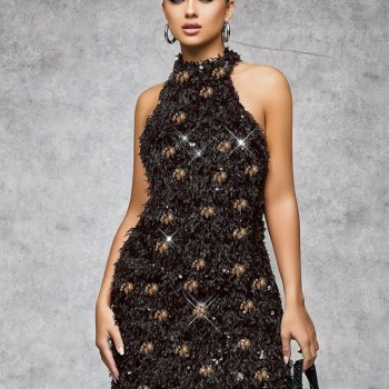 Arias Closet Özel Tasarım Gümüş Işıltılı Sırt Dekolteli Fantezi Mini Club Elbisesi