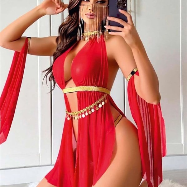 Arias Closet Özel Tasarım Kırmızı Dansöz Kostümü