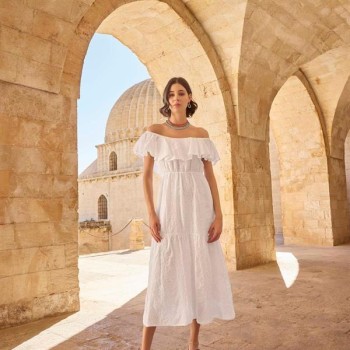 Arias Closet Pamuklu Kayık Yakalı Elbise