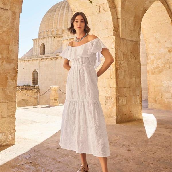 Arias Closet Pamuklu Kayık Yakalı Elbise