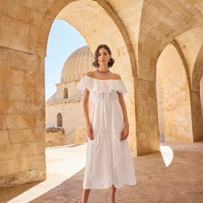 Arias Closet Pamuklu Kayık Yakalı Elbise