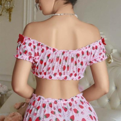 Arias Closet Pembe Çilek Desenli Şortlu Fantezi Sütyen Takımı