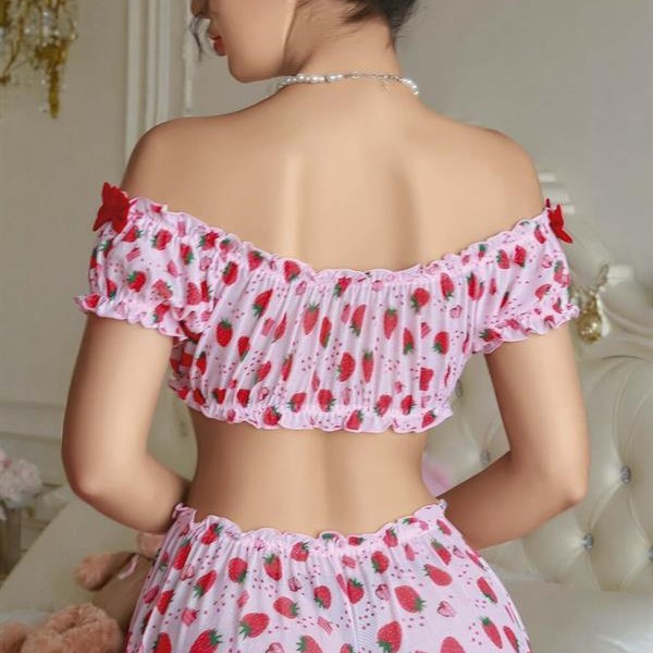 Arias Closet Pembe Çilek Desenli Şortlu Fantezi Sütyen Takımı