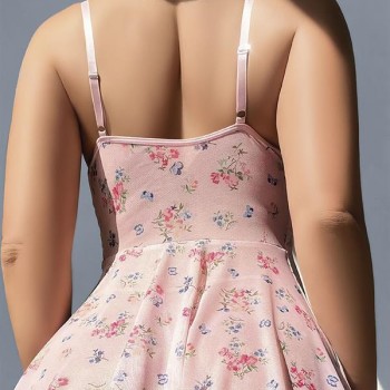 Arias Closet Pembe Dantel İşlemeli Çiçek Desenli Fantezi Gecelik