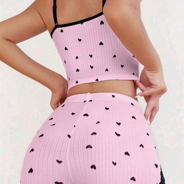 Arias Closet Pembe Kalp Desenli Askılı Şortlu Pijama Takım