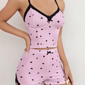 Arias Closet Pembe Kalp Desenli Askılı Şortlu Pijama Takım