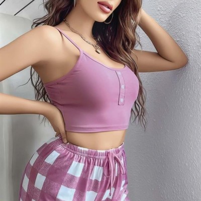 Arias Closet Pembe Kareli Desenli Askılı Şortlu Pijama Takım