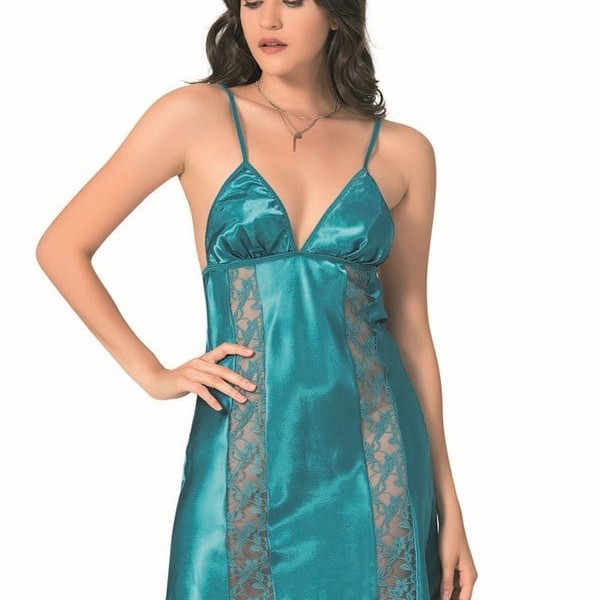 Arias Closet Petrol Kısa Saten Gecelik