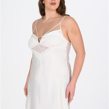Arias Closet Premium Büyük Beden Saten Dantel İşlemeli Ekru Gecelik Bigsize