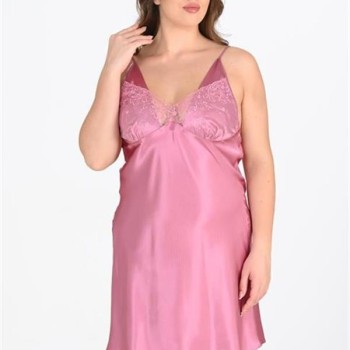 Arias Closet Premium Büyük Beden Saten Dantel İşlemeli Gül Kurusu 2'Li Gecelik Sabahlık Takımı Bigsize