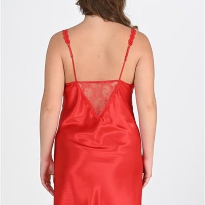 Arias Closet Premium Büyük Beden Saten Dantel İşlemeli Kırmızı Gecelik Bigsize