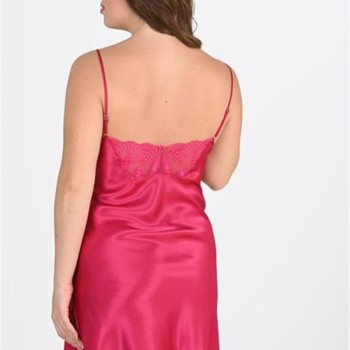 Arias Closet Premium Büyük Beden Saten Dantel İşlemeli Vişne 2'Li Gecelik Sabahlık Takımı Bigsize