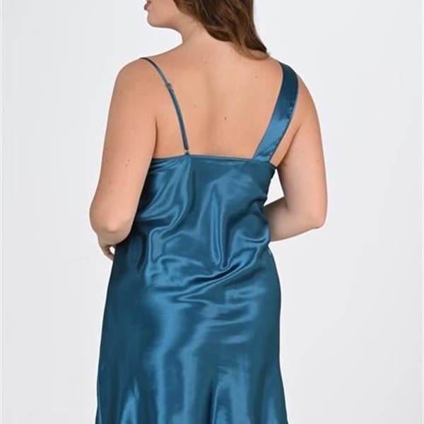 Arias Closet Premium Büyük Beden Saten Petrol 2'Li Gecelik Sabahlık Takımı Bigsize
