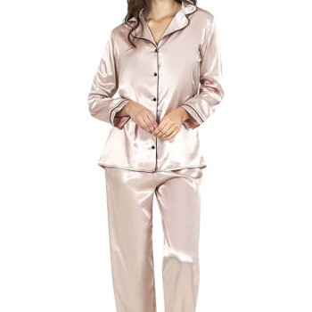 Aria's Closet Pudra İkili Saten Gecelik Pijama Takımı 7647