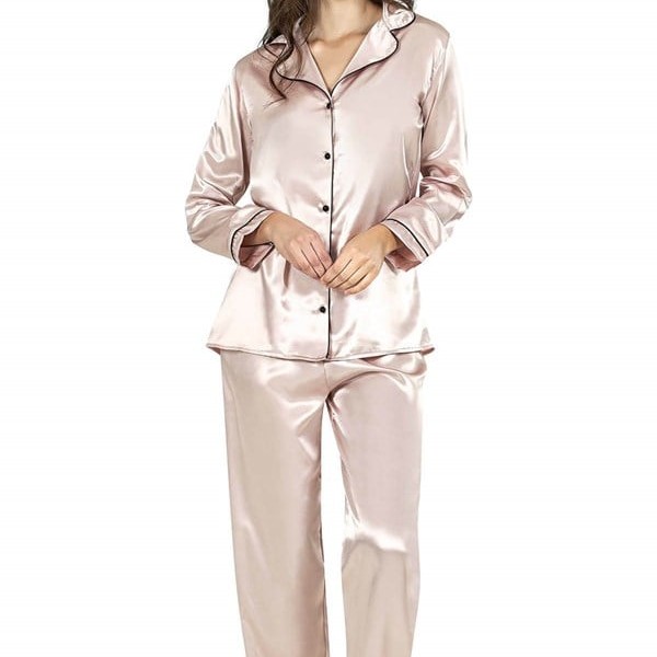 Aria's Closet Pudra İkili Saten Gecelik Pijama Takımı 7647