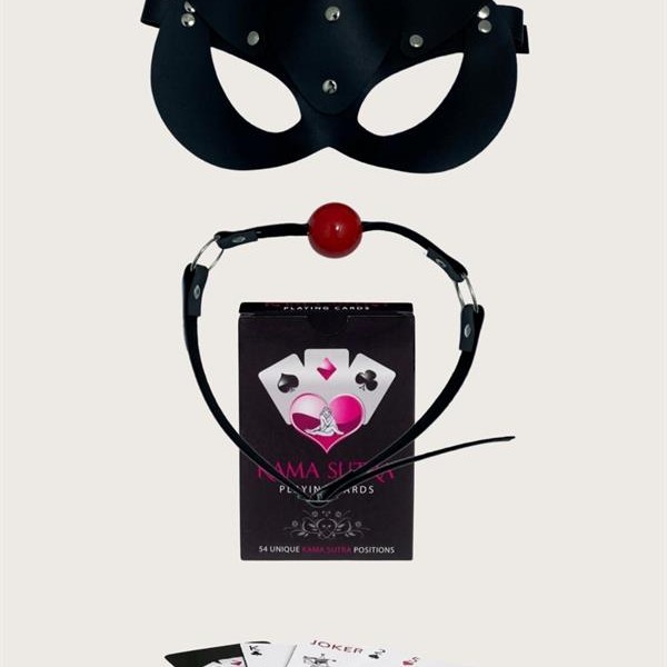 Arias Closet Sexy Görselli Oyun Kartı Kama Sutra Siyah Ağız Topu Maske Set