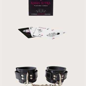 Arias Closet Sexy Görselli Oyun Kartı Kama Sutra Siyah Kelepçe Set