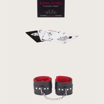 Arias Closet Sexy Görselli Oyun Kartı Kama Sutra Siyah Kırmızı Kelepçe Set
