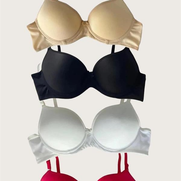 Arias Closet Siyah-Beyaz-Kırmızı-Ten 4'Lü Dolgulu Push Up Micro Balenli Günlük Tek Destekli Sütyen