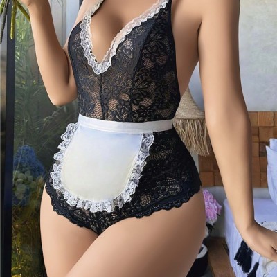 Arias Closet Siyah Dantel İşlemeli Kurdelalı Fransız Hizmetçi Kostümü