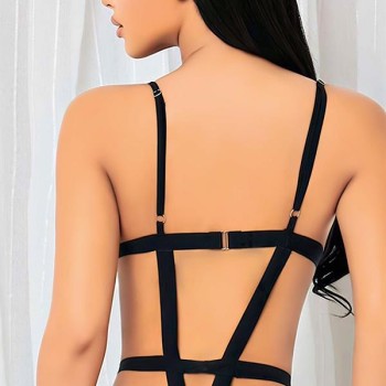 Arias Closet Siyah İp Detaylı Tül Fantezi Body