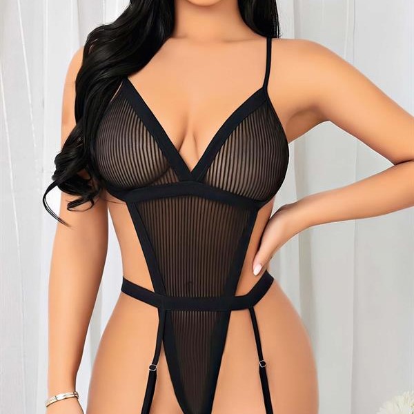 Arias Closet Siyah İp Detaylı Tül Fantezi Body