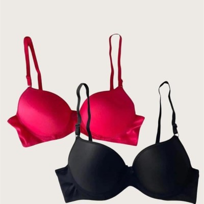 Arias Closet Siyah-Kırmızı 2'Li Mikro Kumaş İçi Boş Balenli Günlük Desteksiz Sütyen
