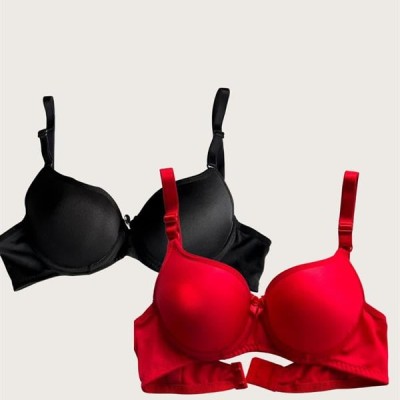 Arias Closet Siyah-Kırmızı 2'Li Mikro Kumaş İçi Boş Balenli Günlük Desteksiz Sütyen