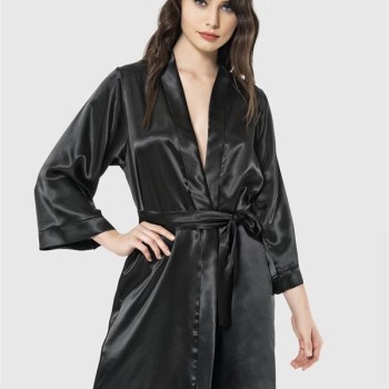 Arias Closet Siyah Kısa Saten Sabahlık