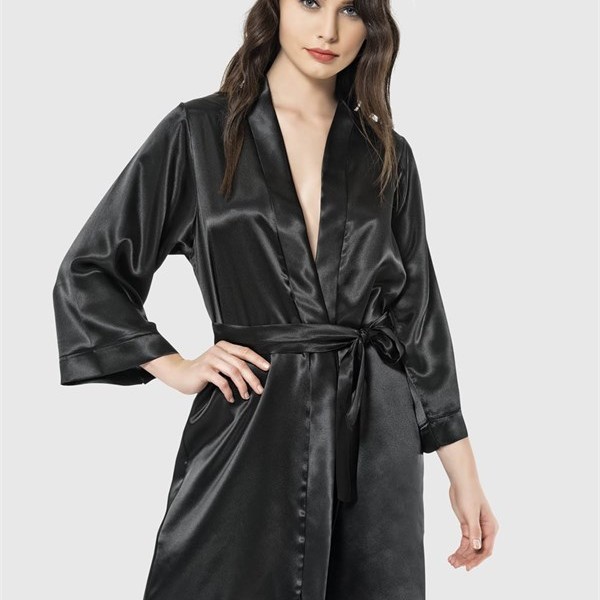 Arias Closet Siyah Kısa Saten Sabahlık