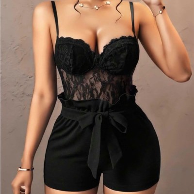 Arias Closet Siyah Kuşak Ve Dantel Detaylı Fantezi Elbise