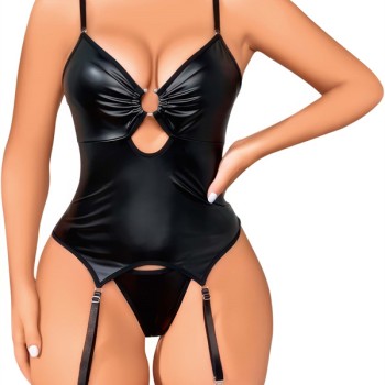 Arias Closet Siyah Lame Fantezi Deri Jartiyer Takımı