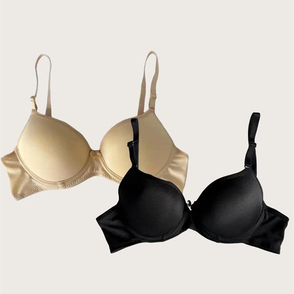 Arias Closet Siyah-Ten 2'Li Mikro Kumaş Push Up Dolgulu Balenli Günlük Destekli Sütyen