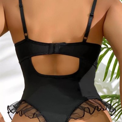 Arias Closet Siyah Tül İşlemeli Fantezi Body