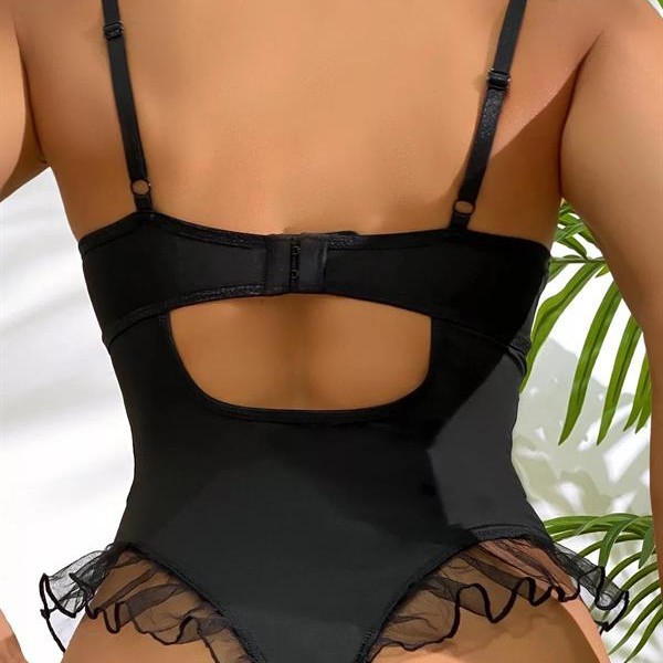 Arias Closet Siyah Tül İşlemeli Fantezi Body