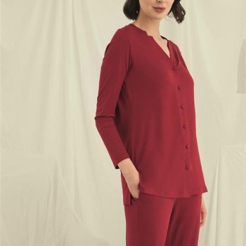 Arias Closet Uzun Kollu Boydan Düğmeli V Yaka Pijama Takımı