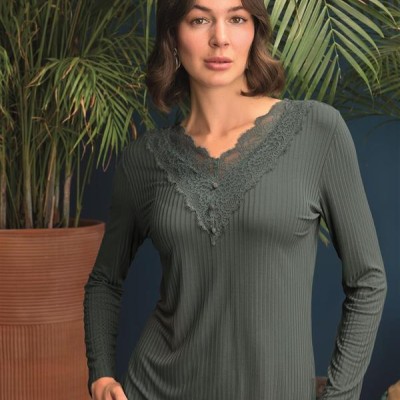 Arias Closet Uzun Kollu Önü Düğmeli V Yaka Pijama Takımı