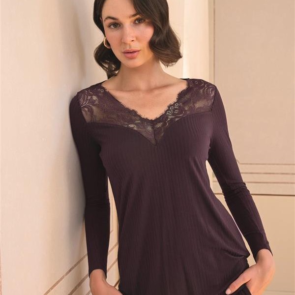 Arias Closet Uzun Kollu Ve Dantelli Pijama Takımı