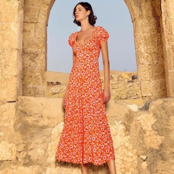 Arias Closet Viskon Çiçek Desenli Kısa Kollu Elbise