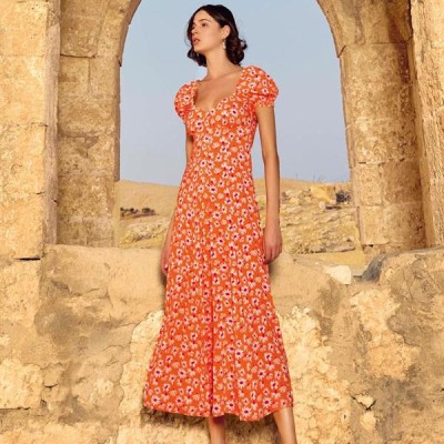 Arias Closet Viskon Çiçek Desenli Kısa Kollu Elbise