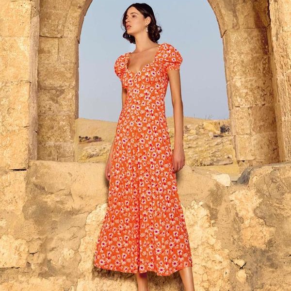 Arias Closet Viskon Çiçek Desenli Kısa Kollu Elbise