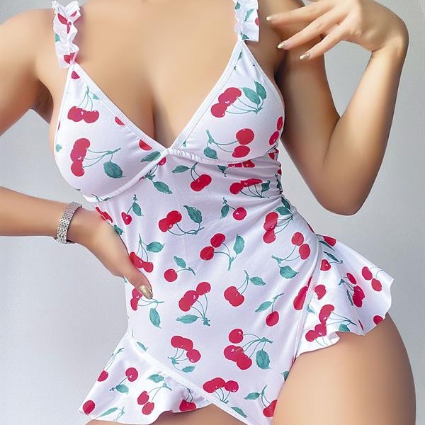 Arias Closet Vişne Desenli Fantezi Body