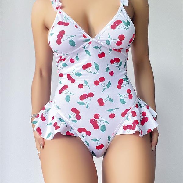 Arias Closet Vişne Desenli Fantezi Body