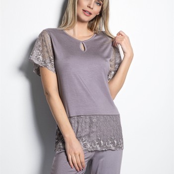 Arias Closet Yakası Detaylı Brode Dantelli Pijama Takımı