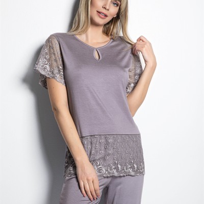 Arias Closet Yakası Detaylı Brode Dantelli Pijama Takımı