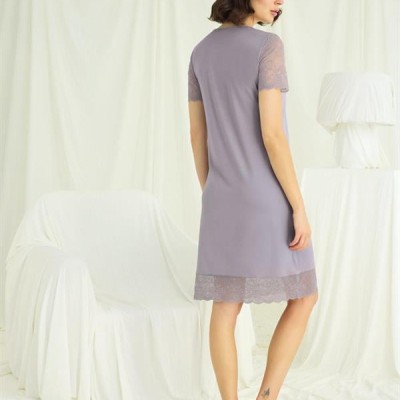 Arias Closet Yakası Kolu Ve Omzu Ve Eteği Dantelli Önü Düğmeli Gecelik